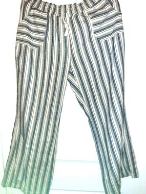 Striped Drawstring Linen-Blend Pants - Blue & White